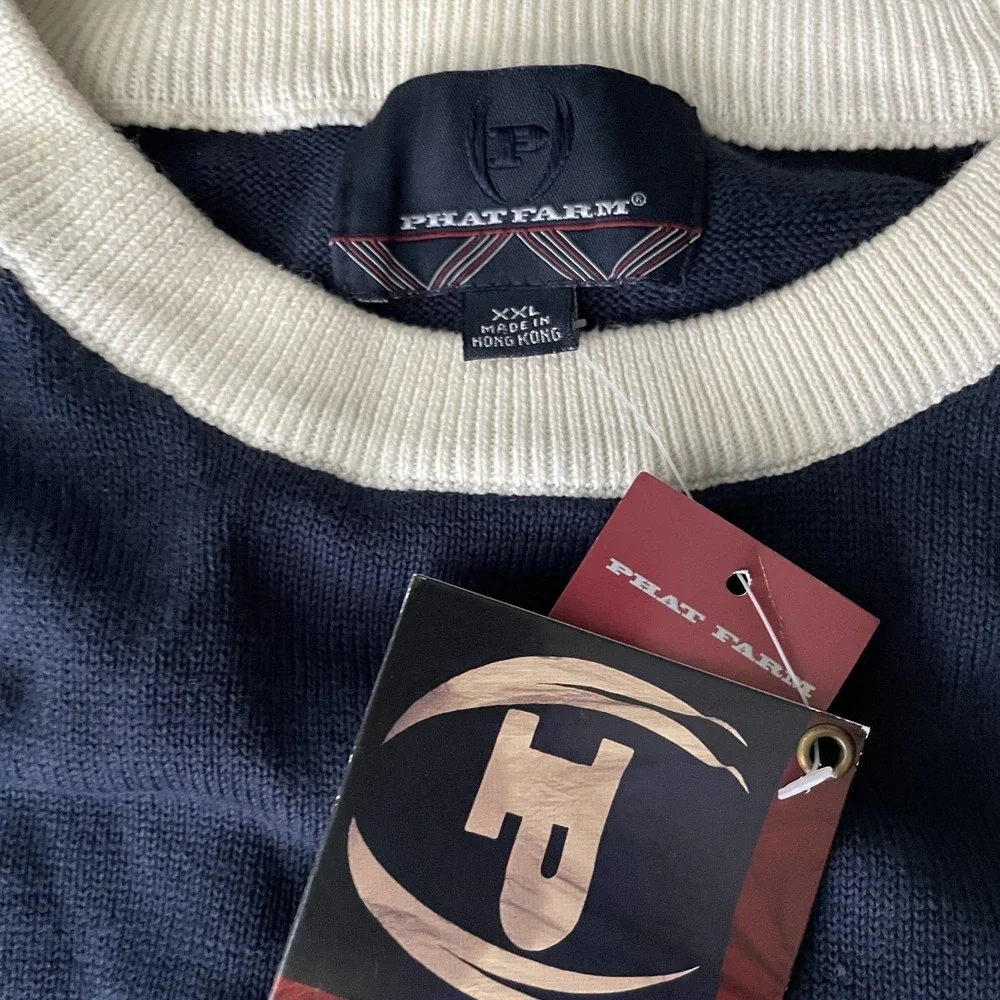 Phat Farm Navy Luxe Sportsman Vintage Crewneck‎ Sweater Mens XXL Hip Hop NOS
